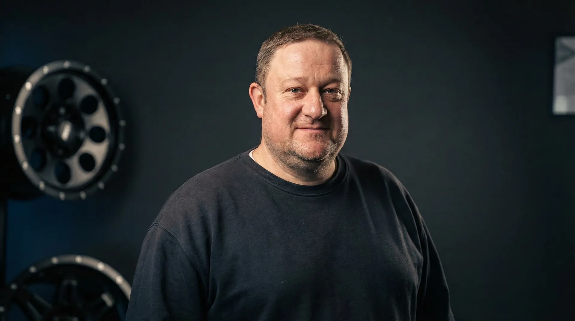 Mann mit kurzen dunklen Haaren und schwarzem T-Shirt.